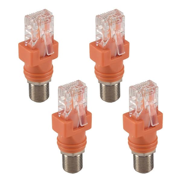 Koaksial til Ethernet-adapter, 4-pak Koaks RF F Hun til RJ45 Han Konverter til Linjetester Orange Orange