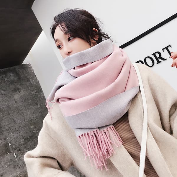 Rosa grå tørklæde vinter pashmina sjal til kvinder lang stor thi