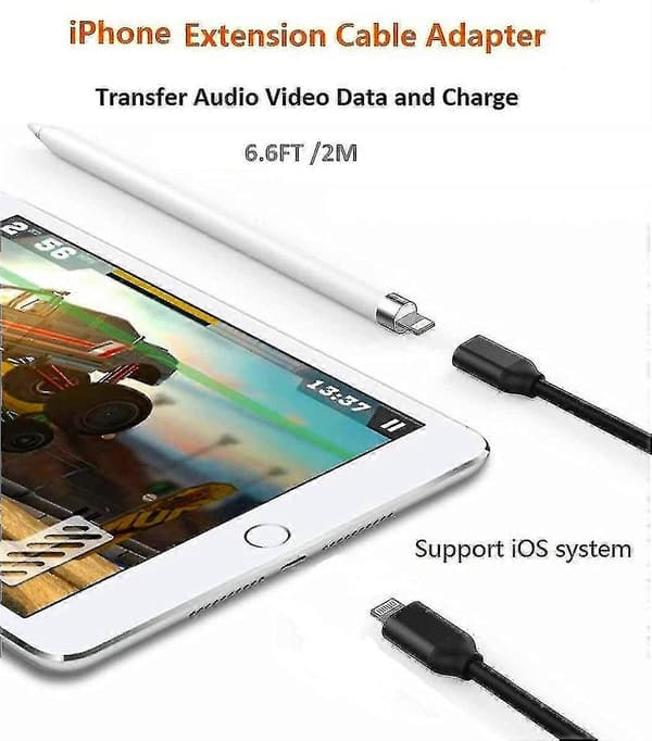 Lightning Forlængerkabel 1,8m til iPhone iPad, Apple MFi-certificeret iPhone Forlængerledning Hun til Han Stik Overfører Lyd Video Musik Data