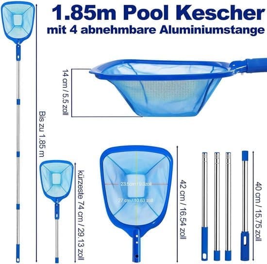 Telescopic Pool Net 180 cm - Fine Mesh Net for Leaves and Algae - For Swimming Pools, Ponds and Above-Ground Pools - Easy Cleaning