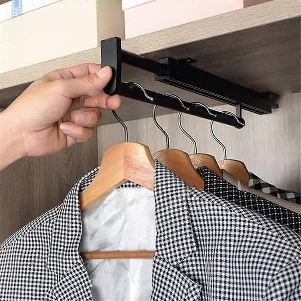 Telescopic Clothes Rail Wardrobe Trouser Hanger Top Mounted Vertical Pull-Out Wardrobe Rod Hanger