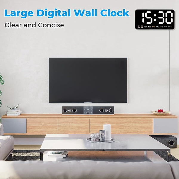 Digital väggklocka, 9 tum LED-digitalklocka med 12/24 timmar, stora siffror, liten tyst väggklocka White Light