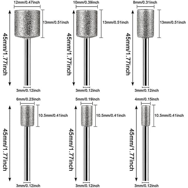 Stone Carving Set, 12 Pcs Diamond Burrs for Stone Glass Ceramic Tools (4mm 5mm 6mm 8mm 10mm 12mm) [db] silver silver