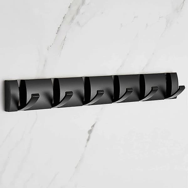 Wall-Mounted Coat Rack with 6 Hooks, Modern Black Foldable Bathroom Hanger, Space-Saving Towel Rack for Hanging Jackets, Hats