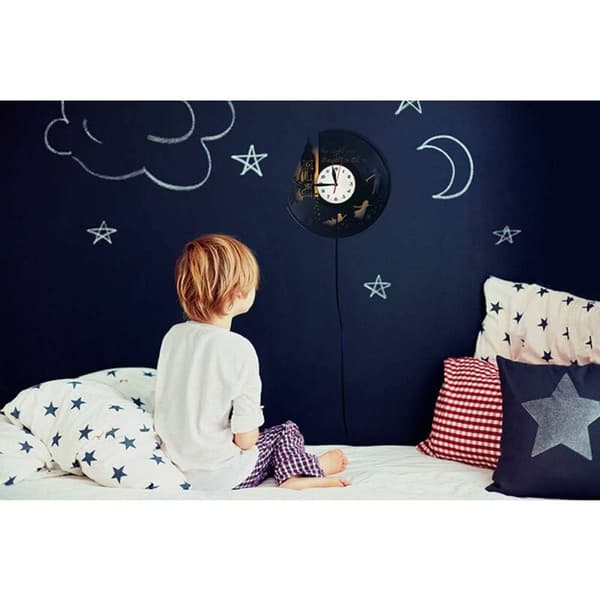 Spara 12 tuuman LED-valo Peter Pan -kello vinyyliseinäkello luova seinäkello