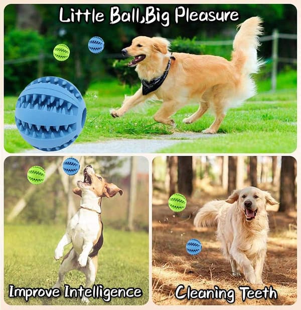 Hundleksaksboll för godis, hundleksak för tandvård, interaktiva hundleksaker (1 grön + 1 blå) 2,8 tum 2-pack