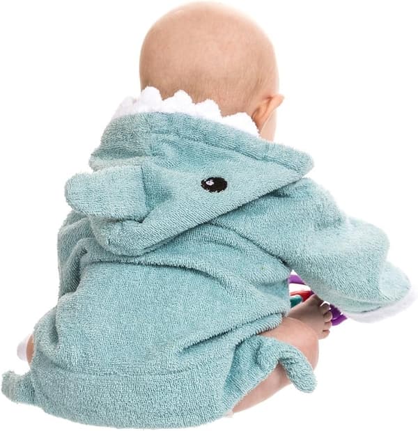 Baby Hettehåndkle (blå hai): Badekåpe i bomullsstoff for gutt a