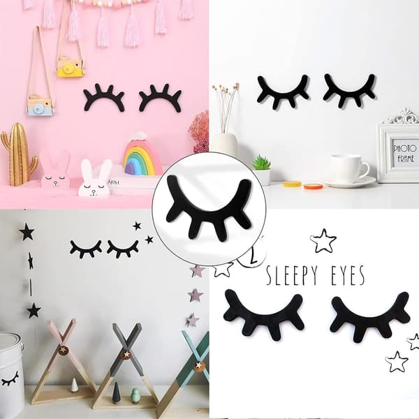 1 Pair Eyelashes Wood Wall Decor Kids Room Wall Stickers Background
