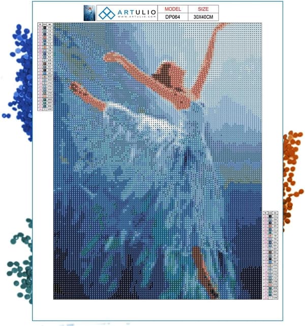 Diamantmaleri Komplet Sæt 30x40 cm Balletdanser i blå toner