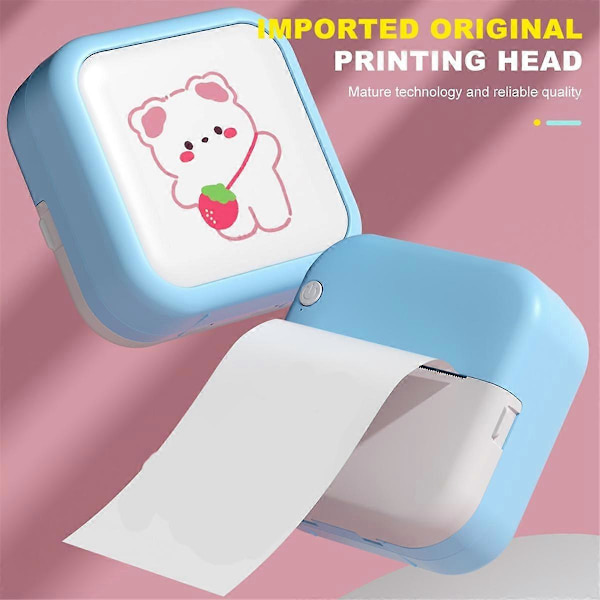 Bærbar Mini Lommeprinter Notat Foto Etiket Memo Udskrivning Bluetooth Trådløs Blækfri Termisk Printer 200dpi Blå