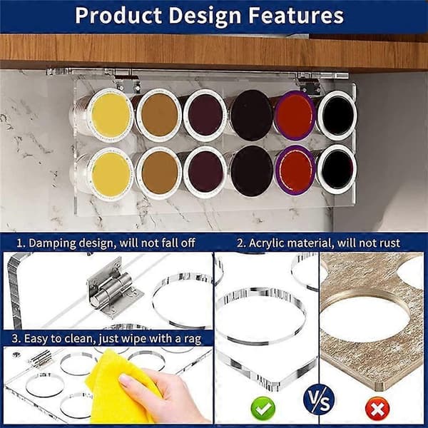 Holder, Coffee Holder for Under Cabinet Storage, Compatible with 12 Capsules, Space-Saving Coffee Pod Rack, Transparent