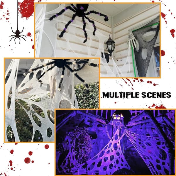 Spindelvev - spindelvev - nettdekorasjon - Halloween - Halloween-dekorasjon - tøyelig - skummelt fleksibelt - spøkelseshusdekorasjon
