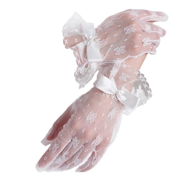 1 par elastiske meshhandsker sløjfe damehandsker mode prinsesse bryllupshandsker til bryllup og fashionable begivenheder hvid Hvid White