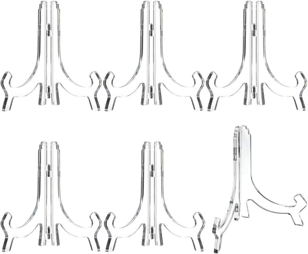 7\" Acrylic Easel Display Holder for Plate, Picture Holder, Photo Frame, Book (Clear) - 6 Pack