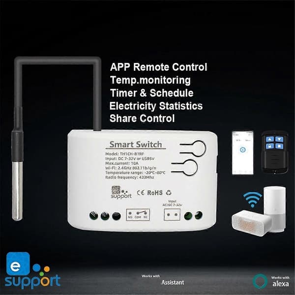 10A Overvågningstermostat 1CH Wifi Relæmodul DC 7-32V