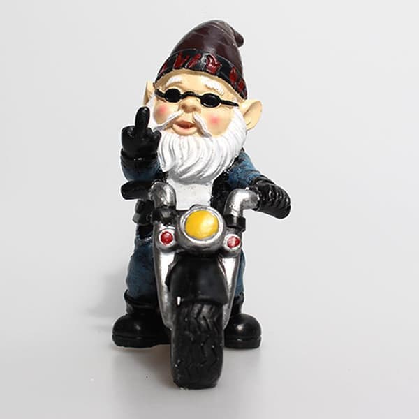 Dværg havedekoration, sjov havegnomfigur, gnomcyklist (