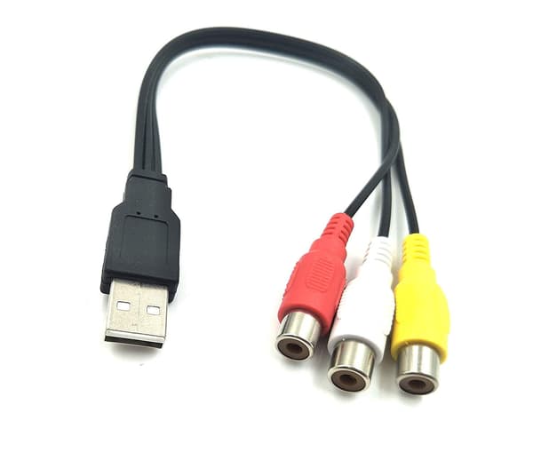 USB2.0 A hann til 3 RCA hunn splitter lyd video AV kompositt adapterkabel