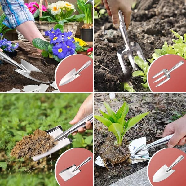 Garden Tool Set, 3-piece Stainless Steel Garden Tools with Hand Trowel, Pointed Trowel, Hand Fork and Spade, Durable