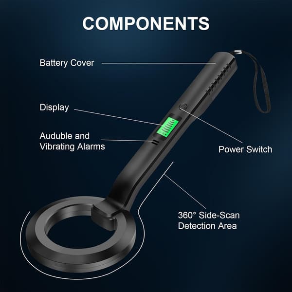 Handheld Metal Detector with LCD Screen, High Sensitivity 360° Scanning for Security Checks and Treasure Hunting, Black-tr-