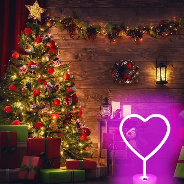 Heart LED Neon Light USB or Battery Powered Silicone ABS Table Lamp for Bedroom Wedding Party Decor Pink