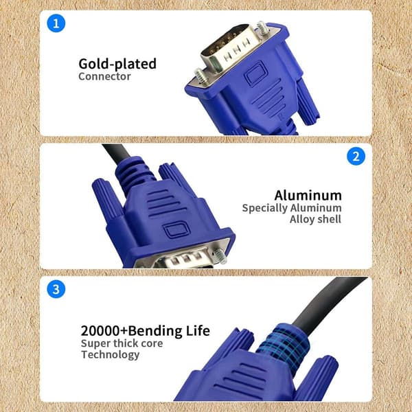 3-pak HD15 VGA-han til han videokabel til tv-computer. 3-pak, 5 fod KLB