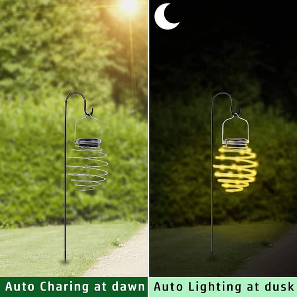 4 stk utendørs LED solspiral solcellelampe, metallhengende solcellelampe