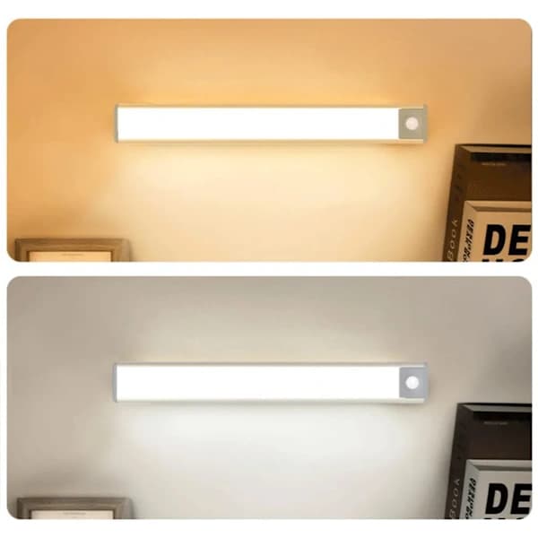 Wireless LED Under Cabinet Lighting with Motion Sensor, Magnetic USB Rechargeable Light Strip for Wardrobe Kitchen, White, 20 cm