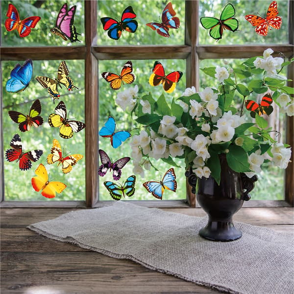 Window Decals Large Fantastic Decorative Butterflies Static Clings - Helps Prevent Birds from Flying into Your Windows