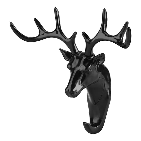 Creative Deer Head Self-Adhesive Wall Hook Hanger Key Bag Holder Organizer Home Decor (Black)