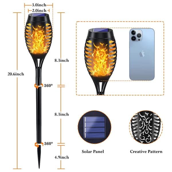 4 stk LED solcellelamper for hage, multifunksjonell flammelampe, vanntett hagedekorasjon
