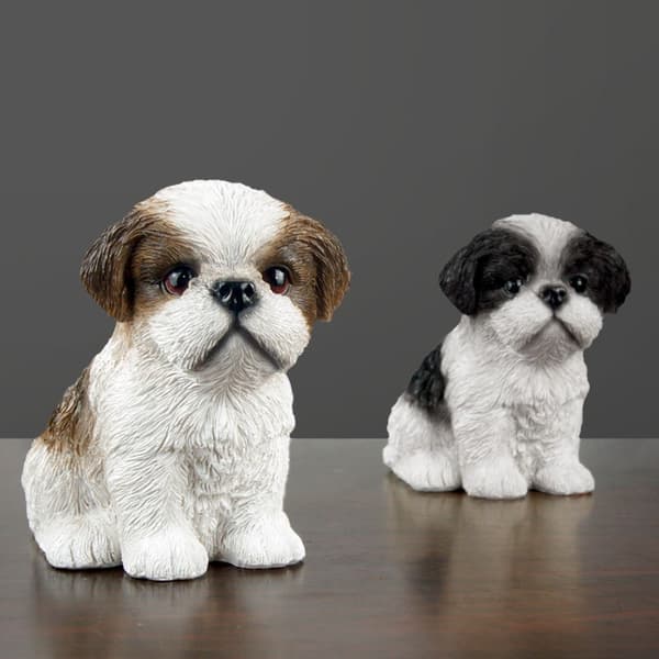 Hjerteornament, siddende Shih Tzu-hund - sort/hvid