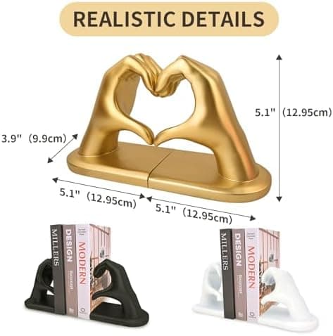 9,9x12,95 cm Decorative Bookends Gold Gesture Bookends Heart-shaped Hands Sculpture Bookends, Creative Bookshelf