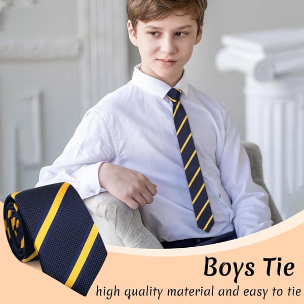 Drengebinder - Selvbinder til skole og dimission, ternet stribet design marineblå og gul Navy&yellow Striped