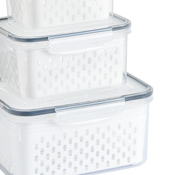 3-pack Drain Storage Basket Transparent Leak-Proof Food Storage Container with Removable Colander for Refrigerator