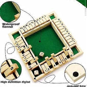 1-4 spillere Shut The Box terningespil, klassisk 4-sidet træspil med terninger til børn og voksne, bordversion og pubspil legetøj