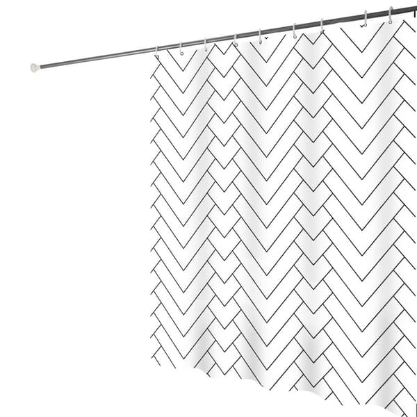 Black and White Shower Curtain, Geometric V-Design with Ste