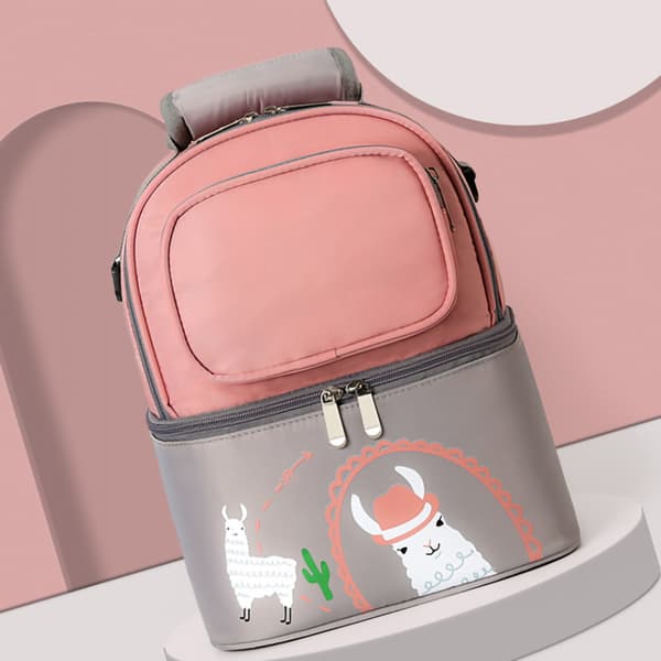 Milk Cooler Backpack Double Layer Nylon Stable Temperature Breast Milk Cooler Bag for Mom Pink Grey