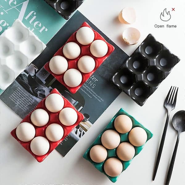 2 Pieces 6-Compartment Egg Trays, Ceramic Egg Trays, Non-Slip