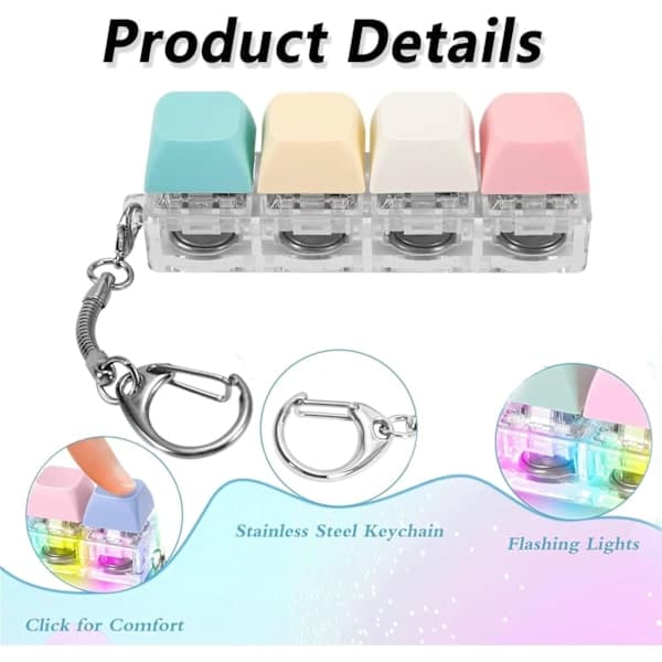 LED-valaistu näppäimistön napsautusavainnippu Keycap-testaaja aikuisille näppäimistön napsautus LED-valo avainnippulelu Macaron-värit