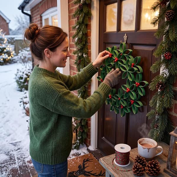 DIY Julkranskit, 300 gröna pappersremsor med röda bär -