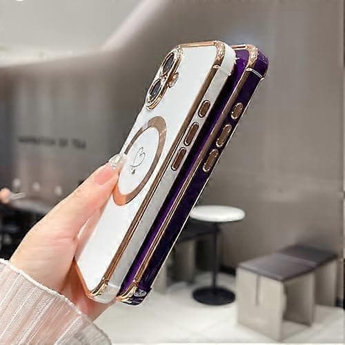 Case for iPhone 16 6.1  \" [MagSafe Compatible] Cute Plated Love Pattern Case with Camera Protection, Soft Shockproof TPU Bumper Cover