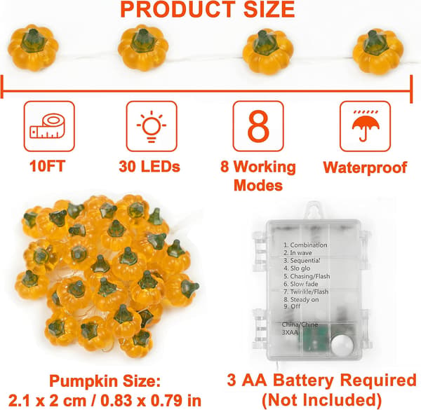 3D Lyskæde Orange Græskar Halloween Belysning 3m 30LED_tfrf