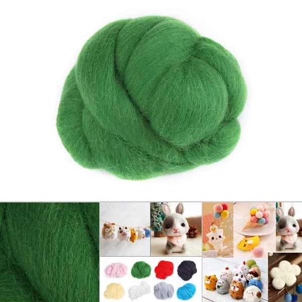 55g Farget Nålefilteull Roving Spinning Søm Trim Håndverksmateriale (Grønn)