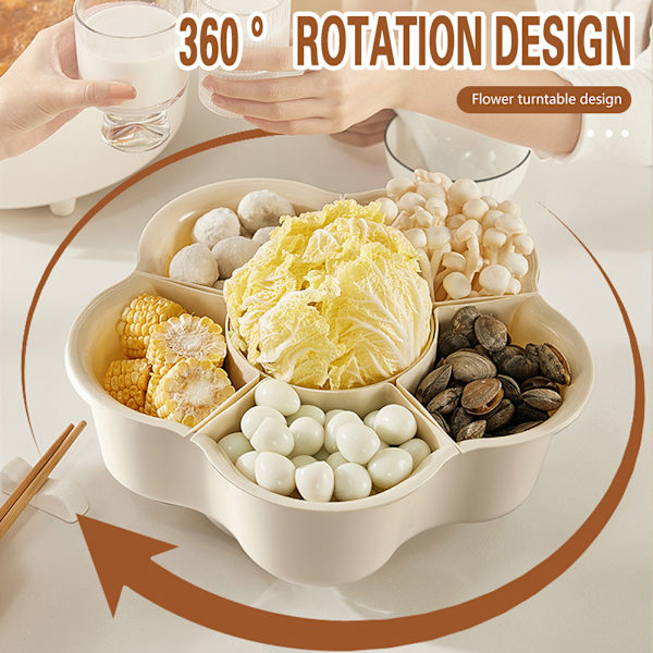 Rotatable Vegetable Basket with 6 Compartments Reusable Durable Washing Strainer Kitchen Accessory Cream Cream