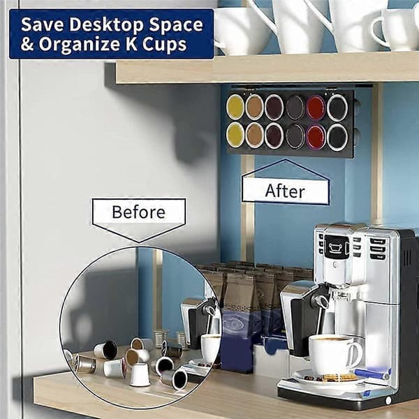 Holder, Coffee Holder for Under Cabinet Storage, Compatible with 12 Capsules, Space-Saving Coffee Pod Rack, Transparent
