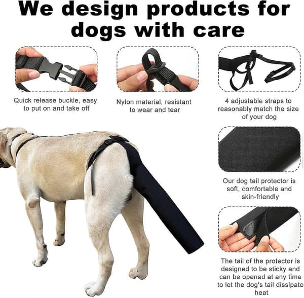 Tail Protector for Dogs, Tail Cover for Wounds Black Dog Harness