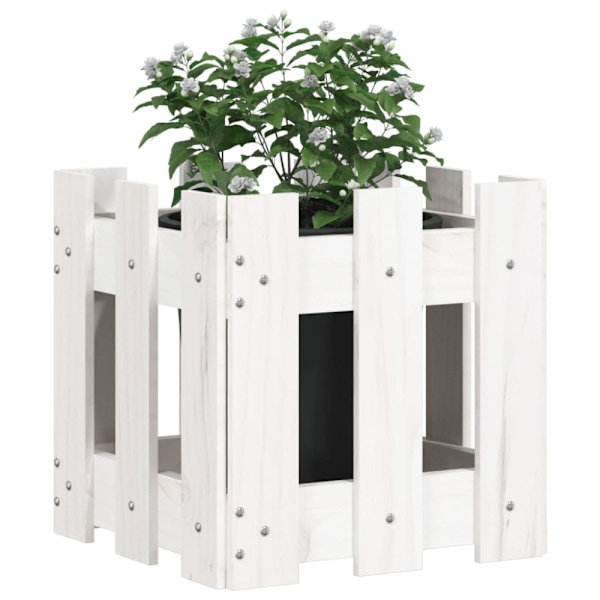 Raised bed with fence design white 30x30x30 cm solid pine