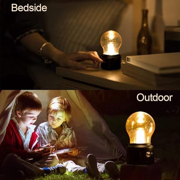 Retro Sengelampe Pære (Sort), USB Genopladelig LED Natlampe