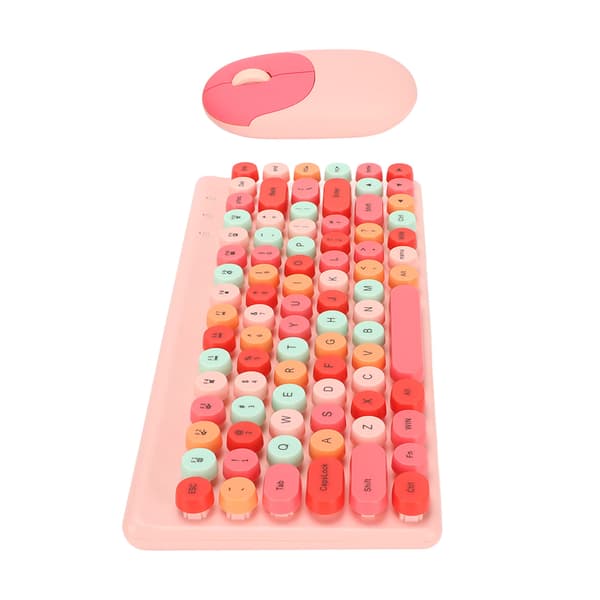 Wireless Keyboard and Mouse Combo 2.4GHz Wireless Mouse 86 Keys Colorful Keyboard Set with USB Receiver Pink
