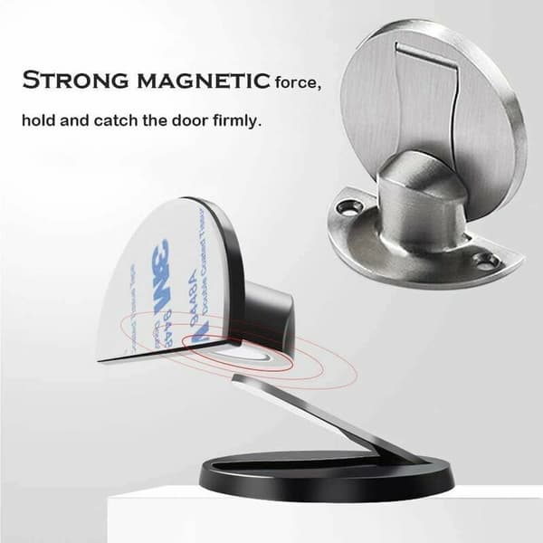Magnetisk dørstopper i børstet sateng-nikkel – usynlig magnetlås – med lim – rustfritt stål –
